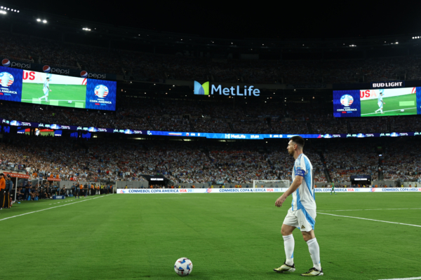 EAST RUTHERFORD, NEW JERSEY - JUNE 25: Lionel Messi of Argentina walks over the pitch during the CONMEBOL Copa America 2024 match between Chile and Argentina at MetLife Stadium on June 25, 2024 in East Rutherford, New Jersey. 